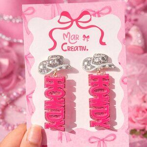 Howdy Dangle Earrings Acrylic Pink Western Cowgirl Statement Jewelry